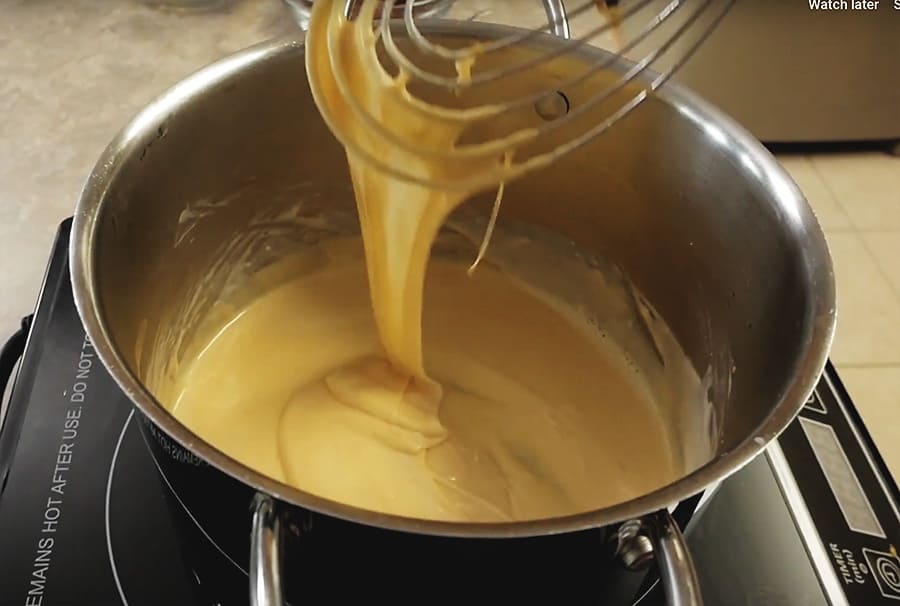 low carb cheese sauce in a sauce pan