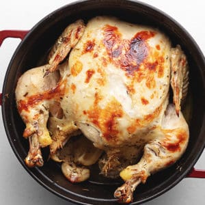 roasted chicken in a dutch oven