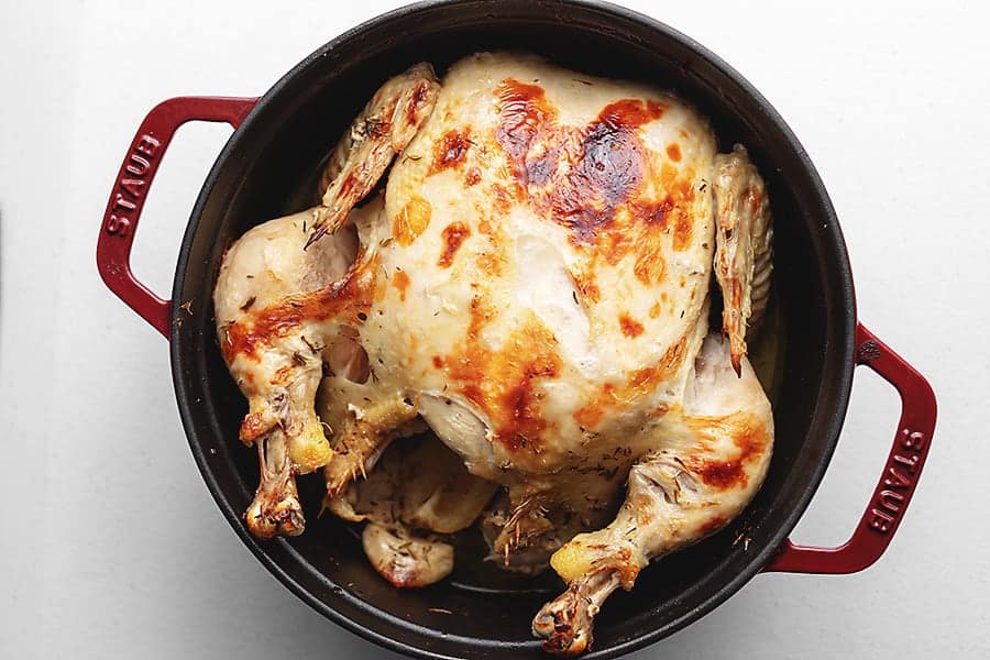 roasted chicken in a dutch oven