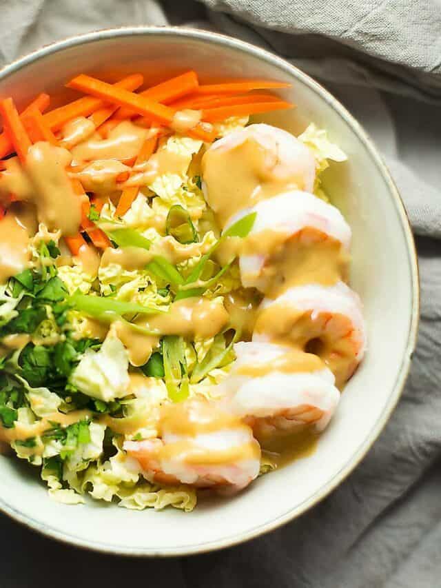 Shrimp Spring Roll Bowl with Peanut Lime Dressing