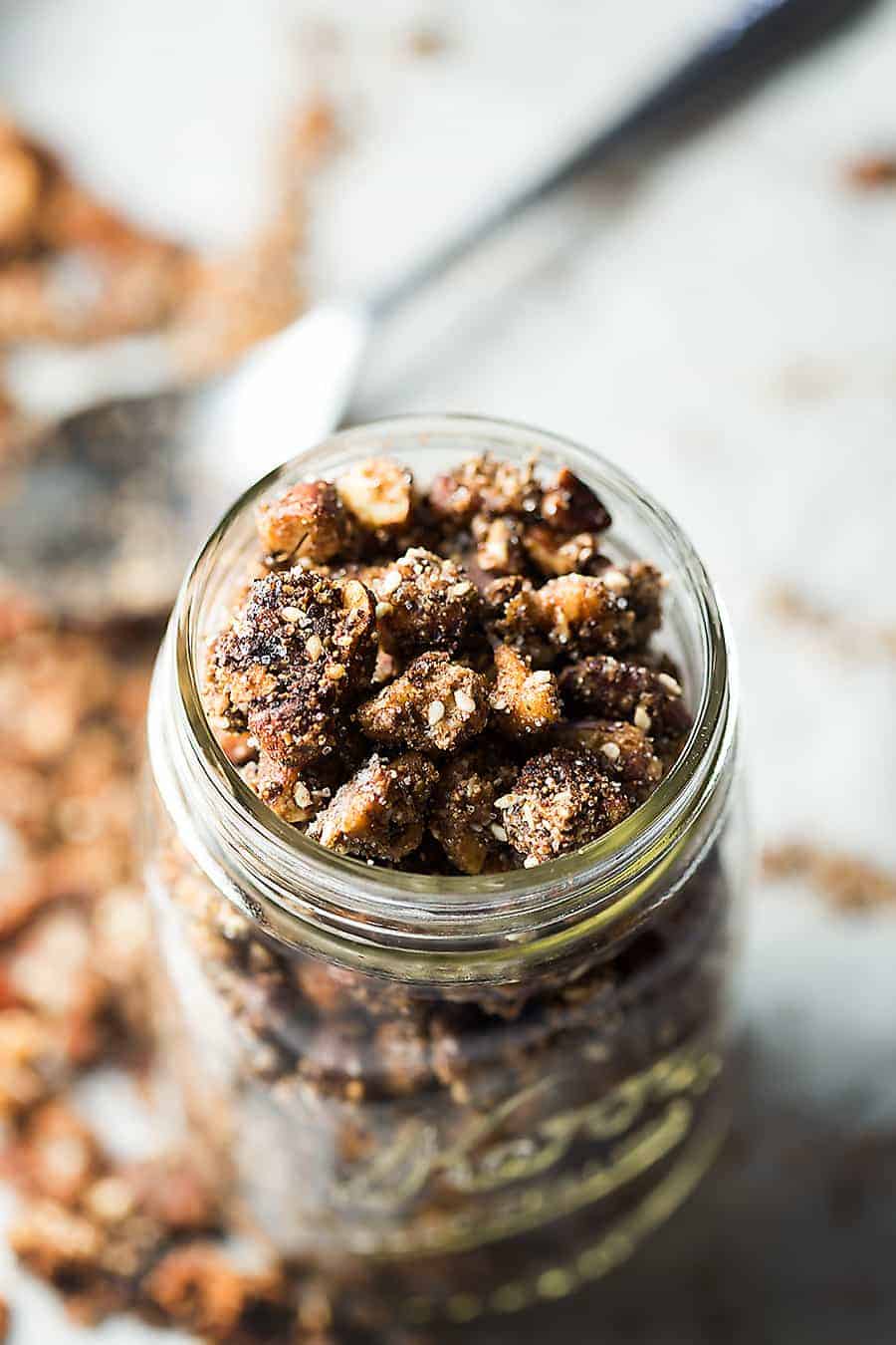 low carb granola cereal in a mason jar