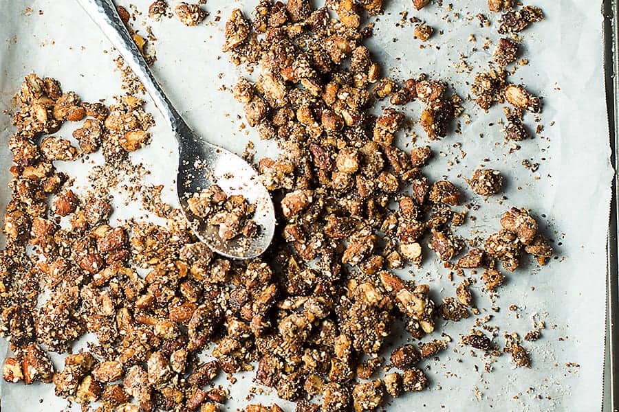 keto granola on a sheet pan