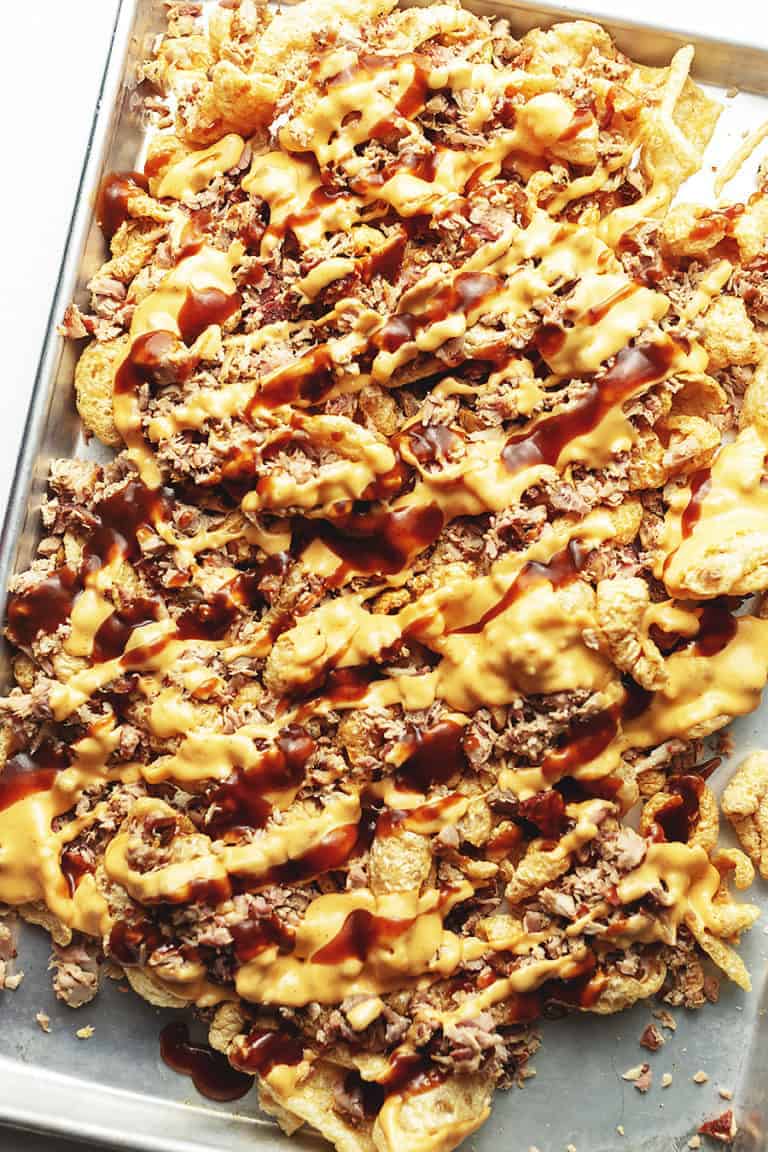 keto nachos on a sheet pan