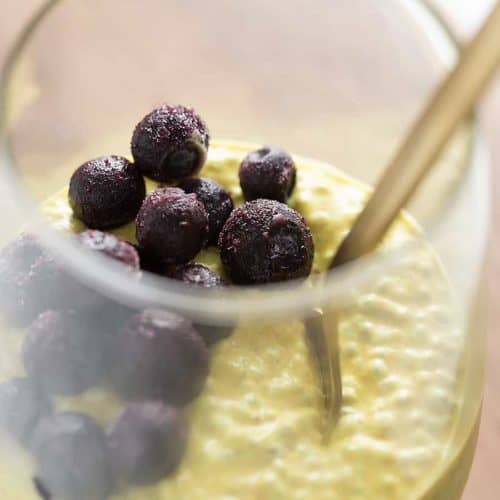 Chia pudding and turmeric golden milk combine in this creamy and nutritious Golden Milk Chia Pudding.  It makes a delicious low carb breakfast or sweet treat