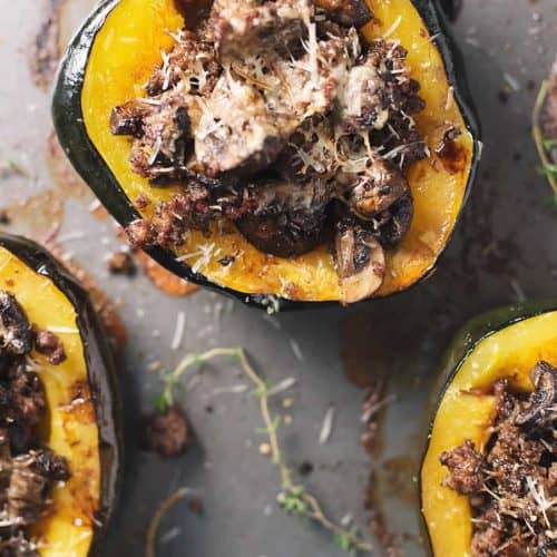 These stuffed acorn squash with sausage and mushrooms will have you dreaming of fall. Low carb and gluten free! I also provide a quick tip on how to easily cut your squash!