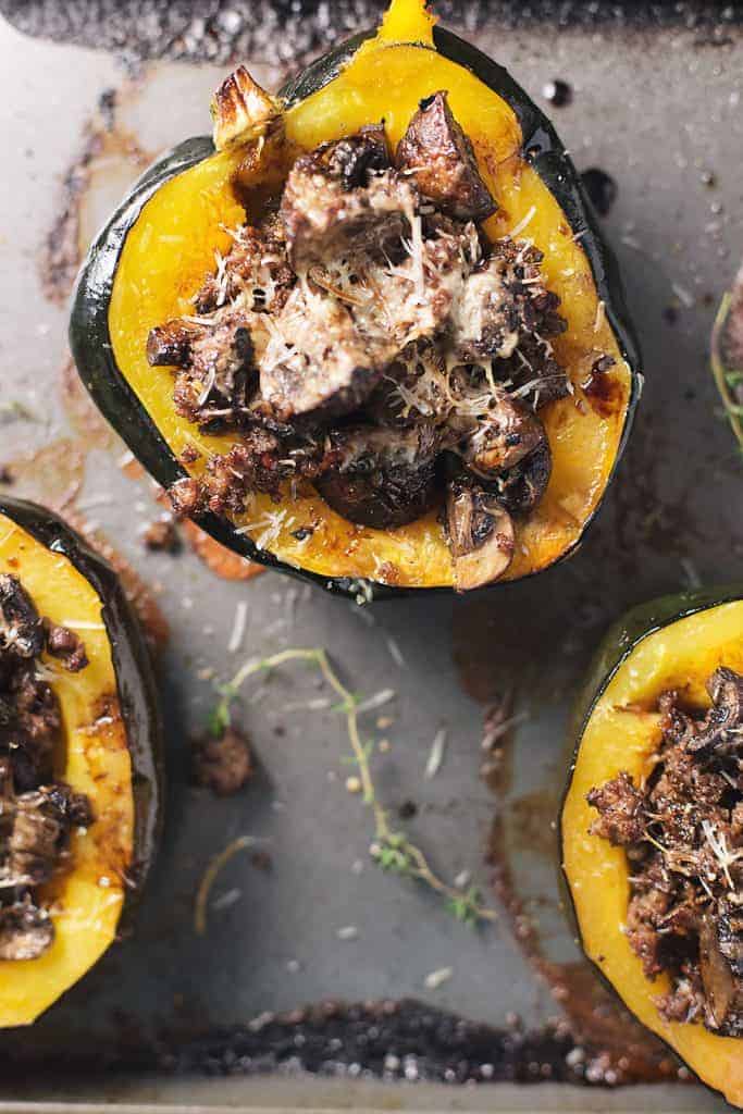 These stuffed acorn squash with sausage and mushrooms will have you dreaming of fall. Low carb and gluten free! I also provide a quick tip on how to easily cut your squash!