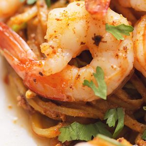 It's time to get spiralizing...lets get cooking with this low carb 30 minute meal!  These Chayote Squash Noodles with Chorizo and Shrimp are spicy, fragrant, flavorful, and only 5 ingredients!  