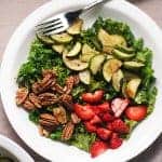 This low carb breakfast salad is full of fresh kale, strawberries, zucchini, and pecans. So nutritious and a perfect healthy start to your morning!