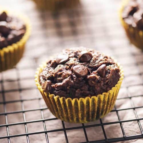 low carb chocolate zucchini muffins on a wire rack