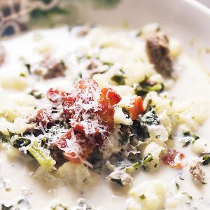 a bowl of low carb zuppa toscana soup