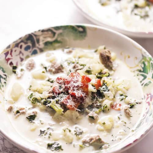 a bowl of low carb zuppa toscana soup