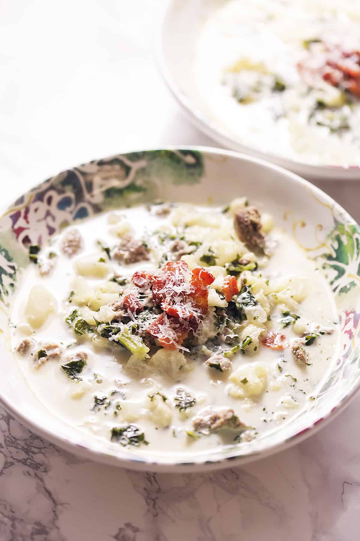 a bowl of low carb zuppa toscana soup