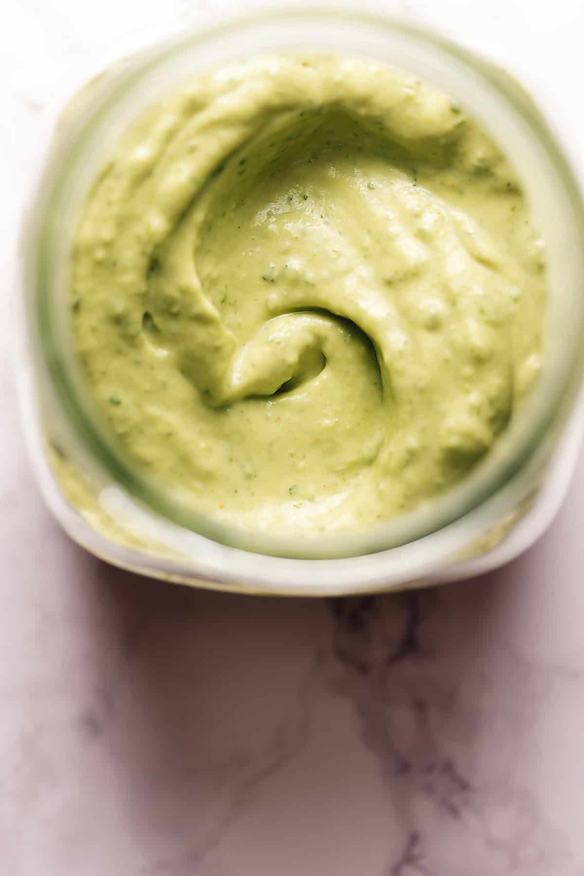 avocado cilantro lime dressing in a jar