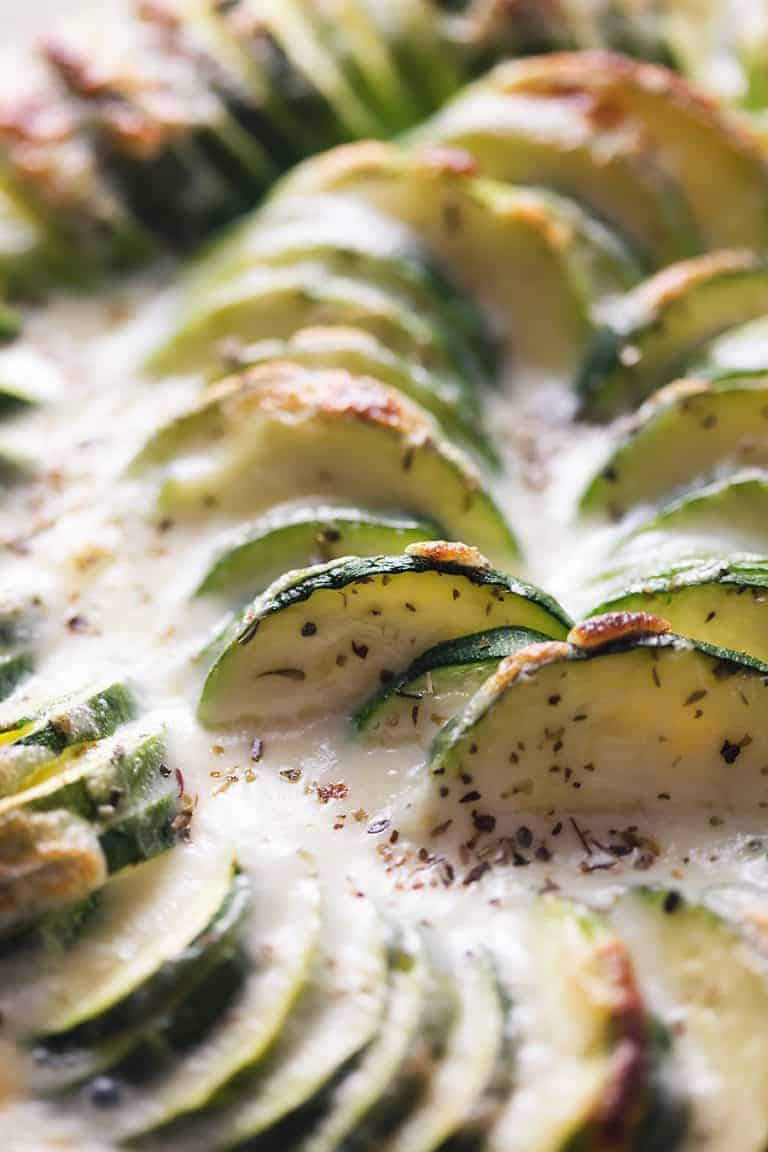 a close up of baked zucchini casserole