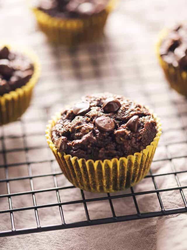 low carb chocolate zucchini muffins on a wire rack