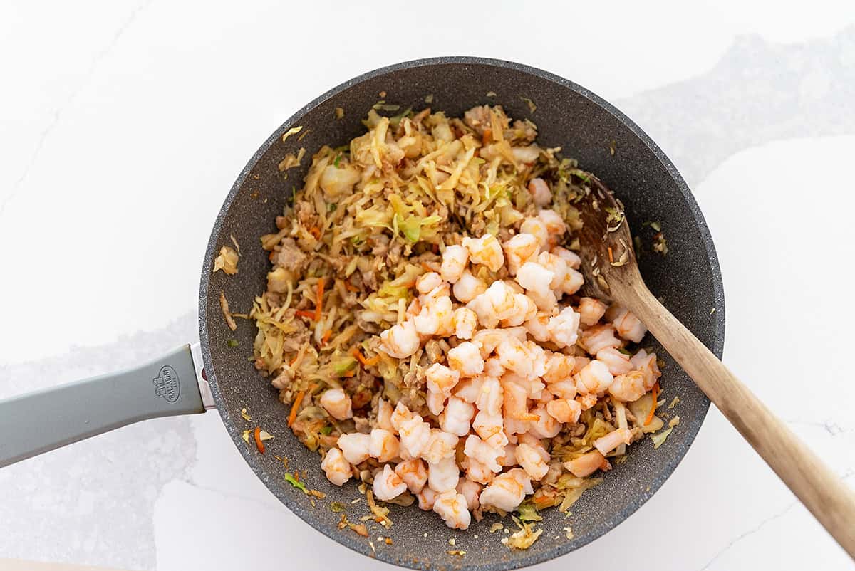 egg roll in a bowl mixture then the shrimp added in