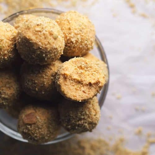 low carb pumpkin cheesecake bites in a small glass bowl