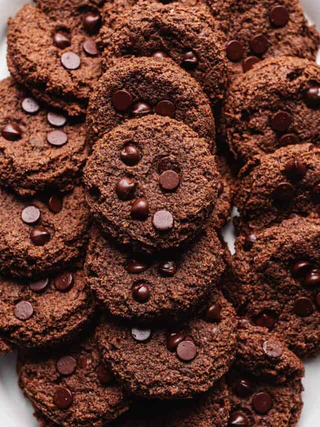 keto double chocolate chip cookies on a platter