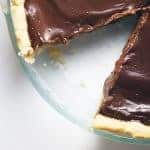 a sugar free chocolate pie with a piece taken out