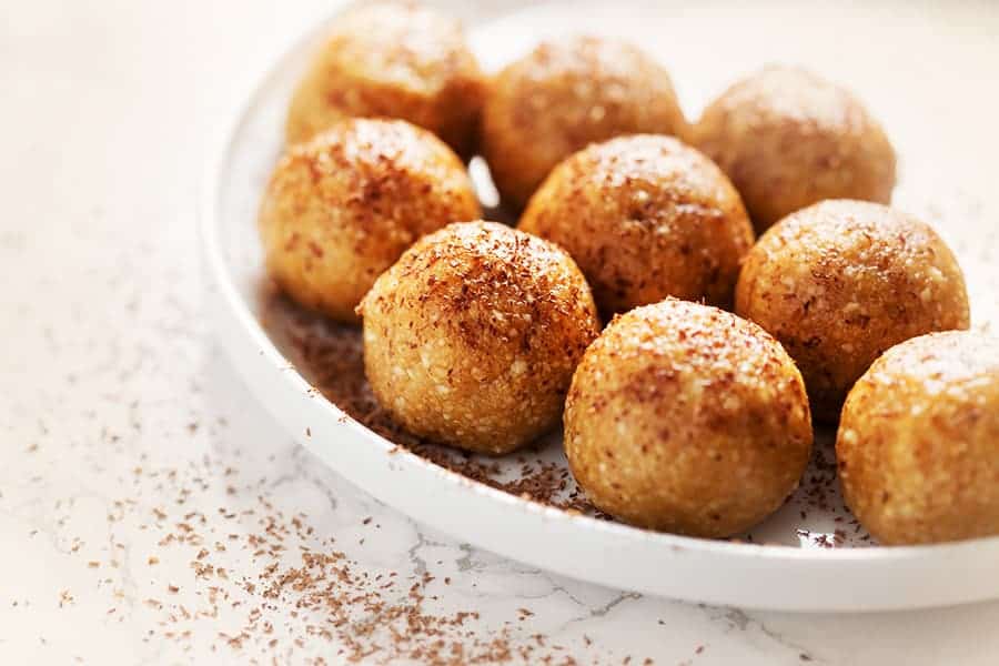 gingerbread fat bombs on a white plate