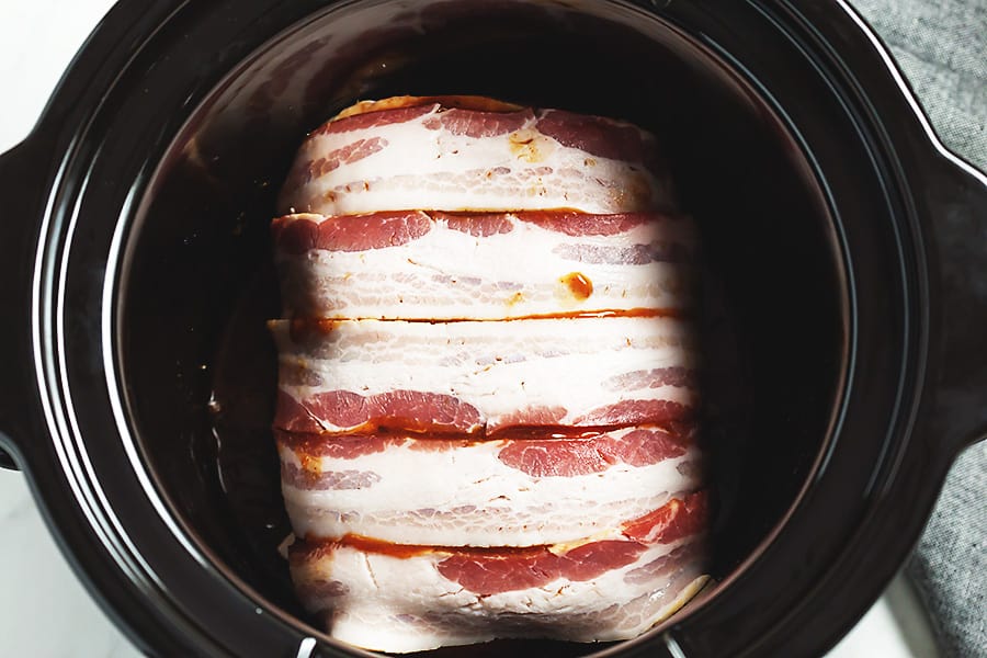 bacon wrapped pork roast in the crock pot