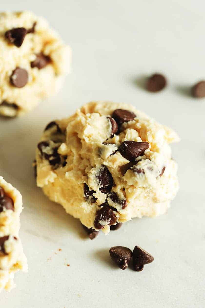 keto cookie dough in a ball on a plate
