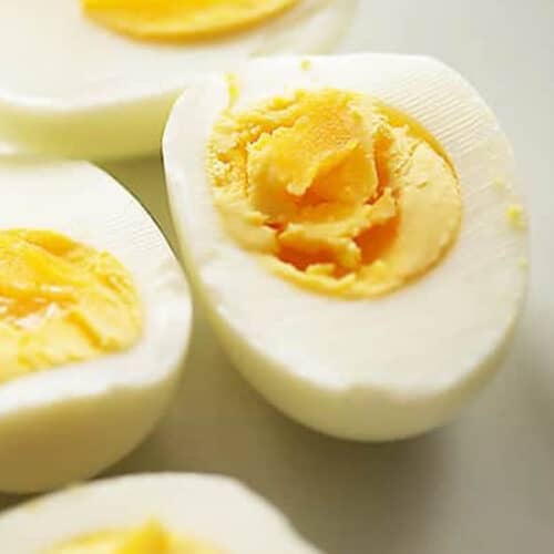 hard cooked eggs cut in half