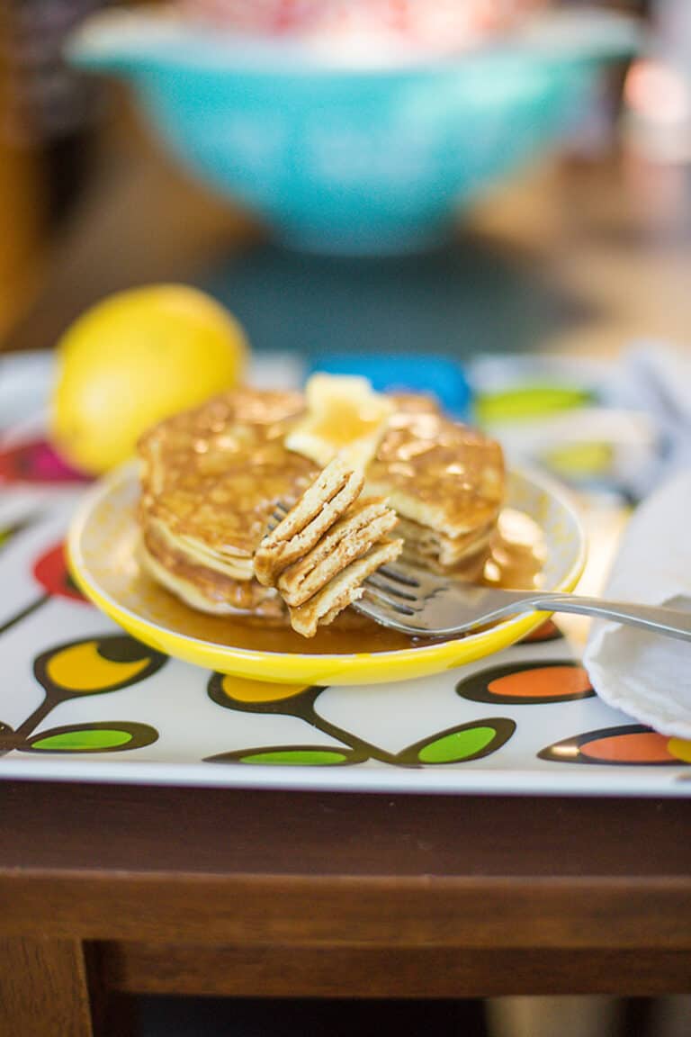keto pancakes cut on a fork