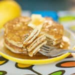 keto pancakes with lemon on a colorful plate