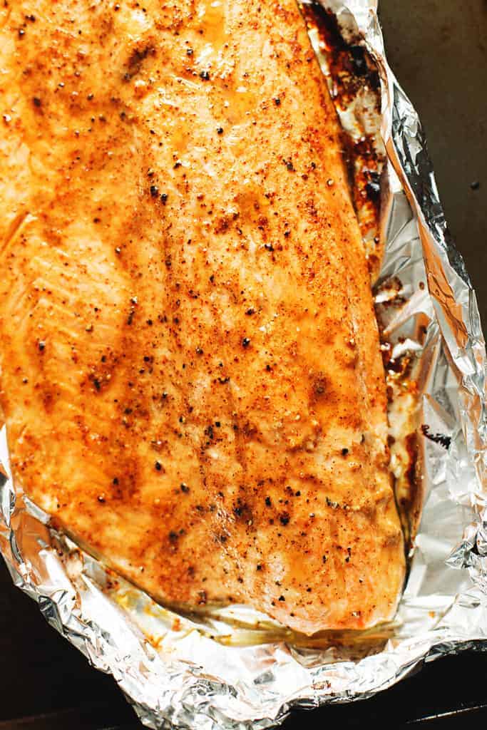 a salmon filet baked in foil
