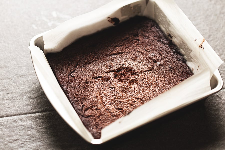 gluten free brownies in a cake pan