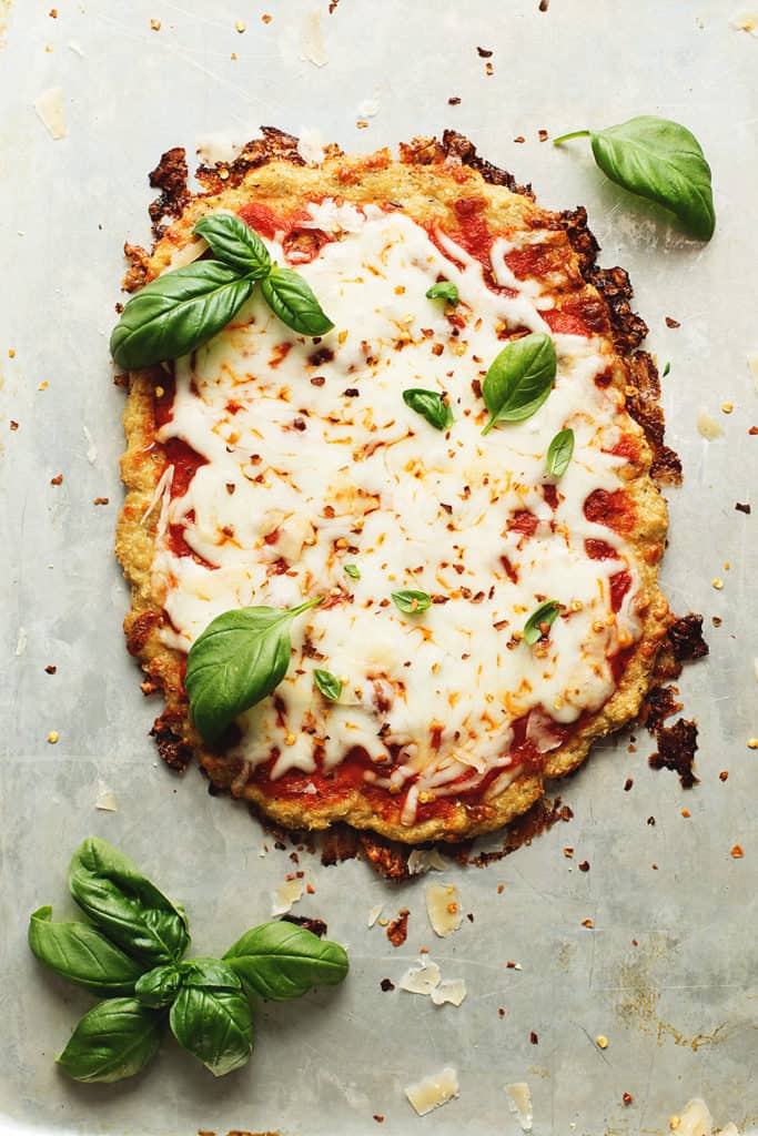 chicken crust pizza with fresh basil