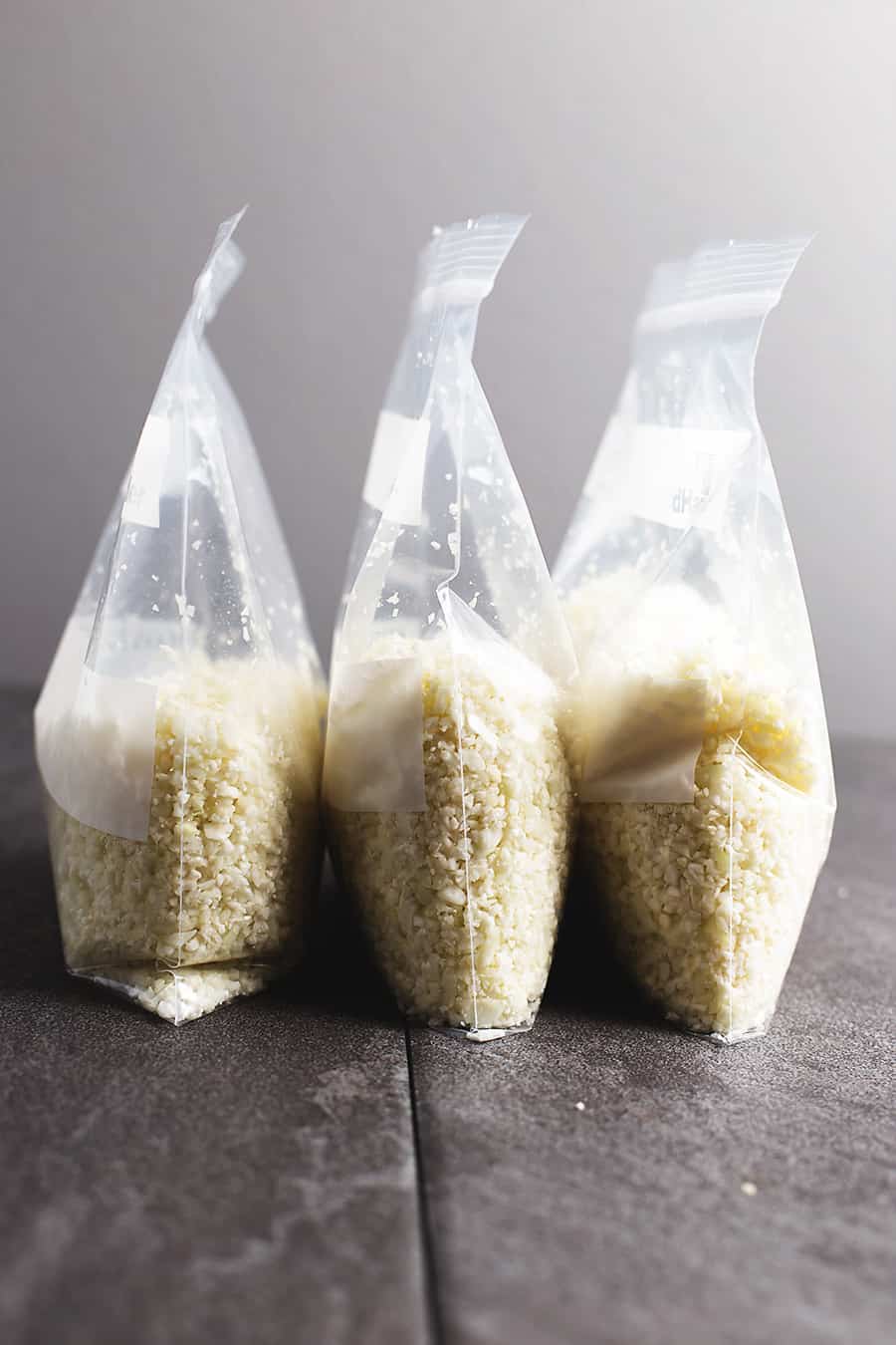 cauliflower rice in freezer bags