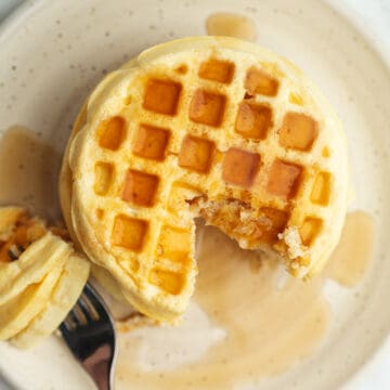 protein waffles on a plate with syrup