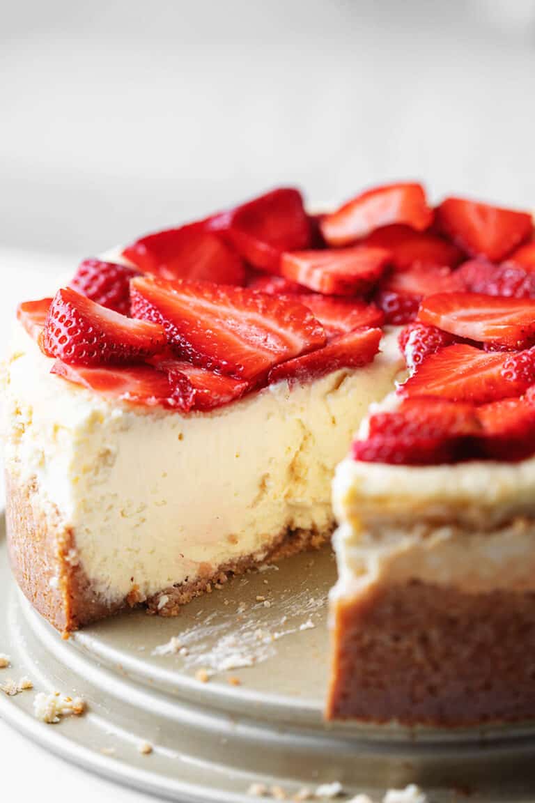 keto cheesecake with a slice missing