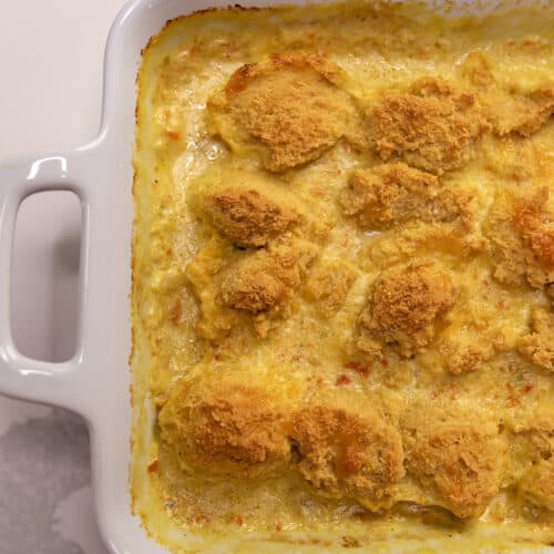 top down photo of low carb chicken pot pie