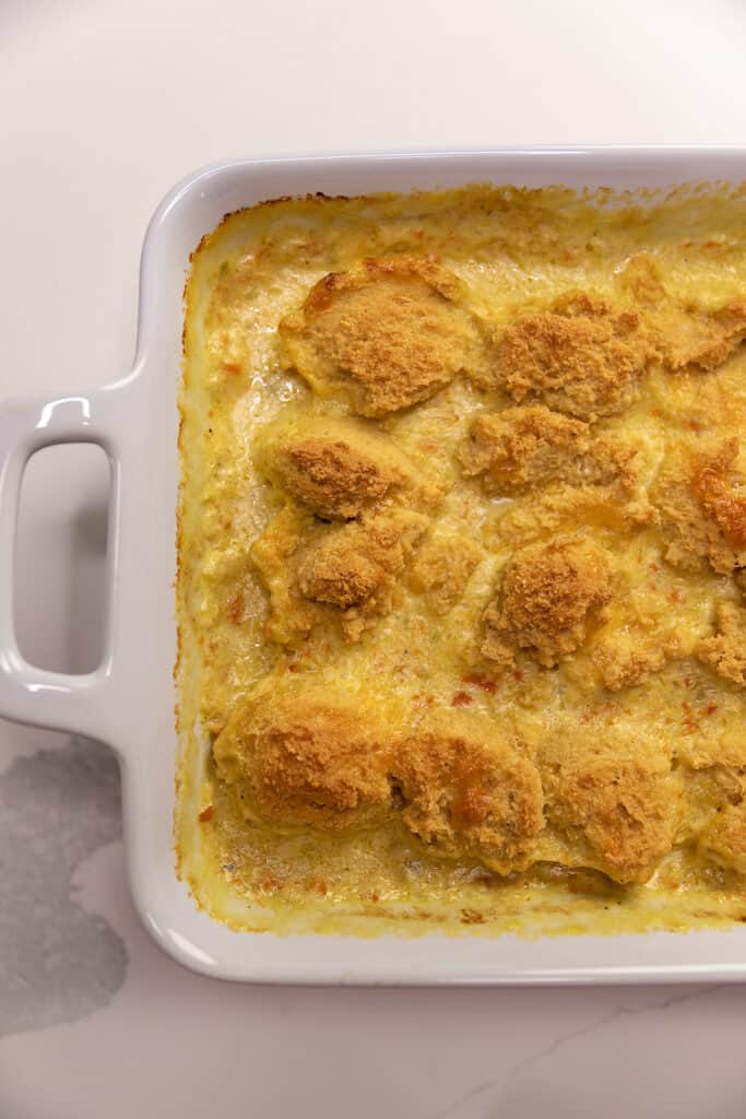 top down photo of low carb chicken pot pie