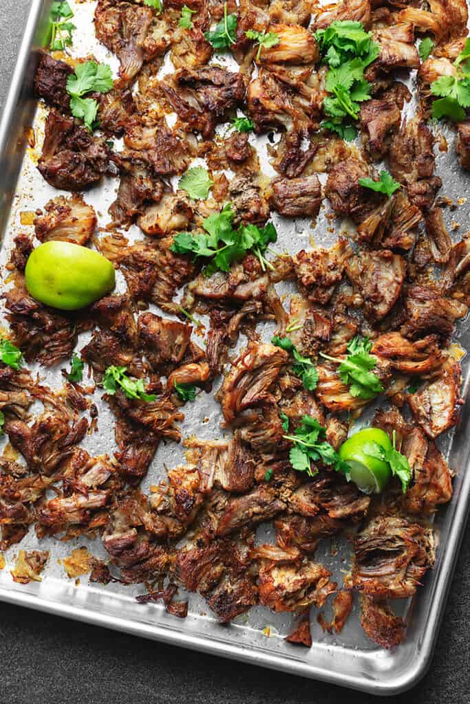 instant pot carnitas on a sheet tray