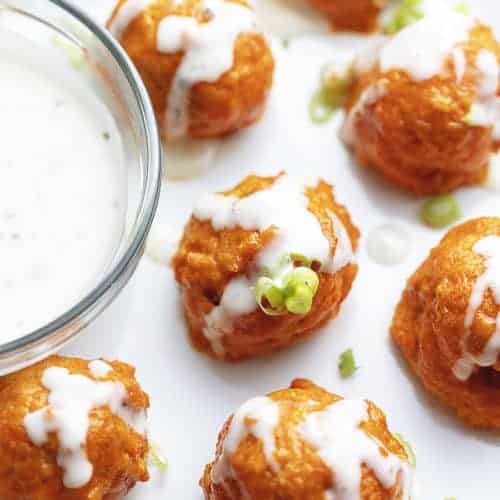 These keto Buffalo Chicken Meatballs are the perfect low carb appetizer! I love to serve them with extra buffalo sauce and ranch.