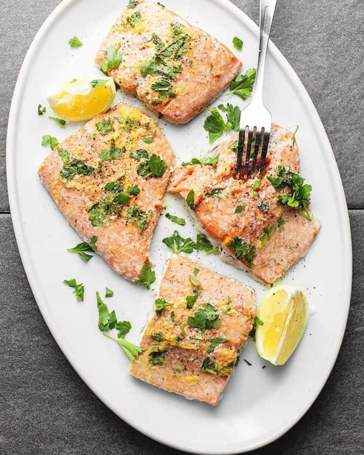 This baked lemon pepper salmon is ready in minutes and super easy. Perfect for a quick weeknight dinner and make extras for leftovers the next day.