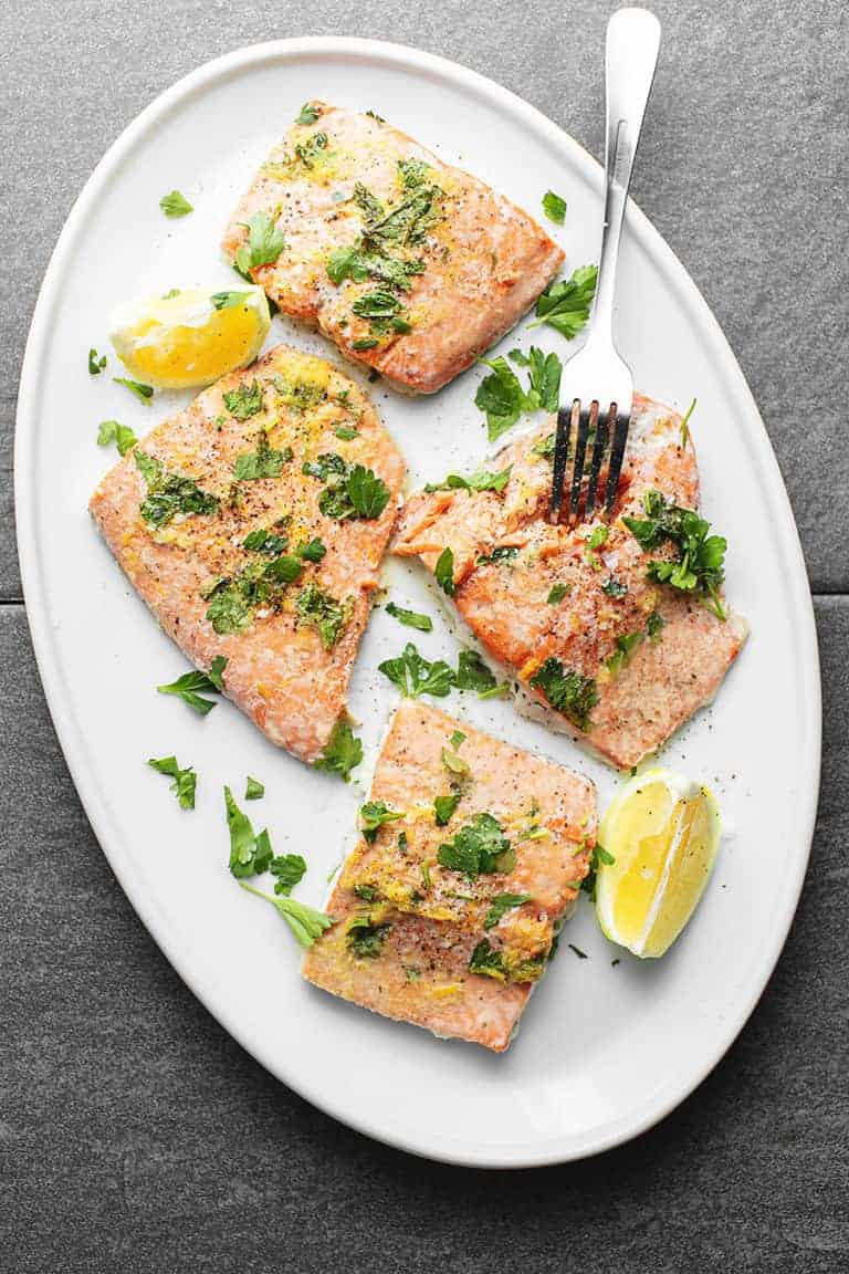 This baked lemon pepper salmon is ready in minutes and super easy. Perfect for a quick weeknight dinner and make extras for leftovers the next day.