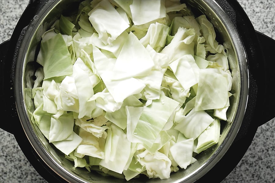 chopped cabbage in a pot