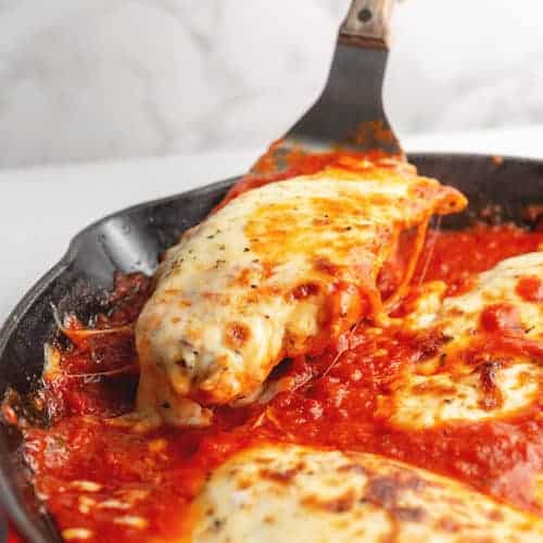 chicken mozzarella in a skillet