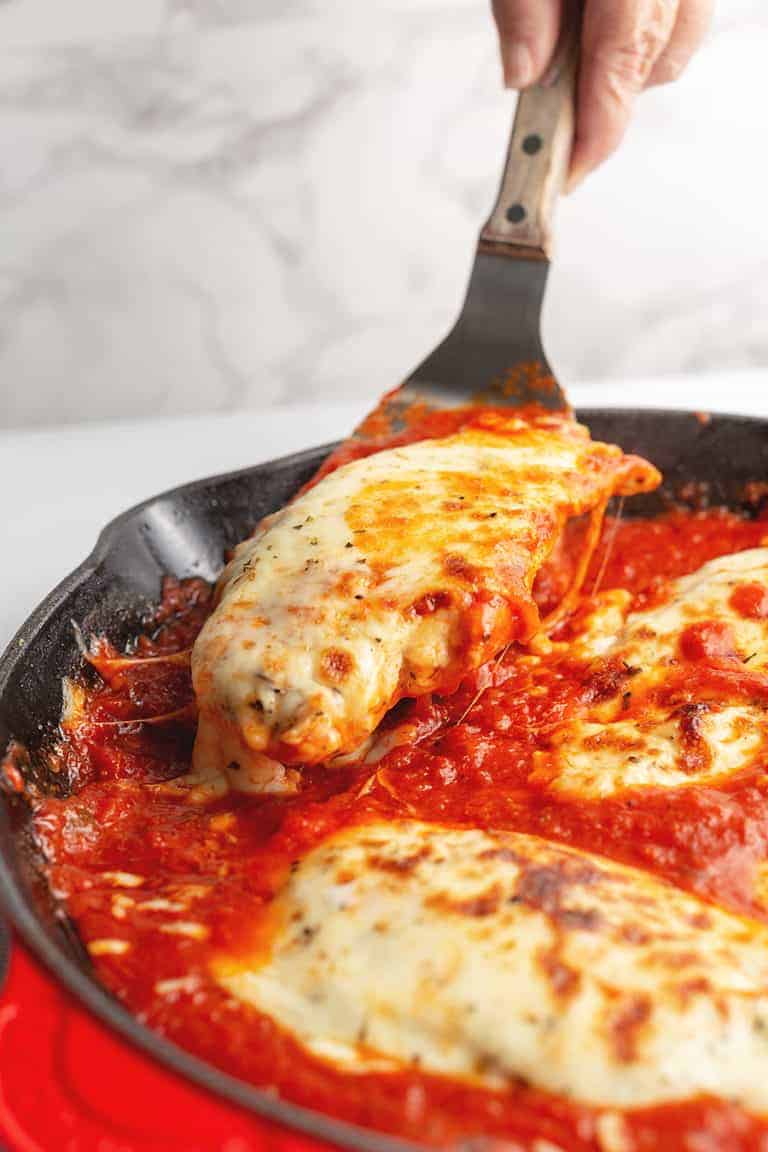 chicken mozzarella in a skillet