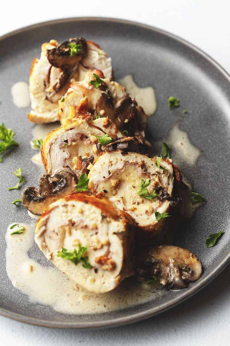 chicken rolls on a gray plate
