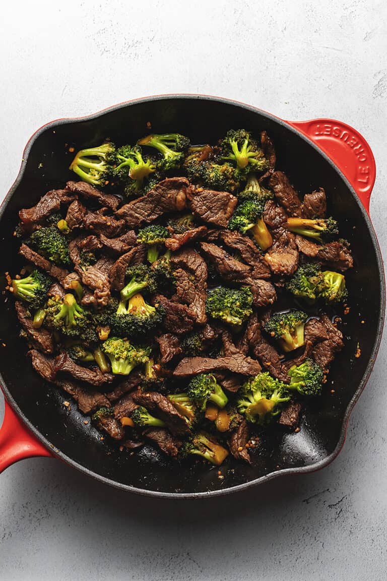 keto beef and broccoli in a skillet