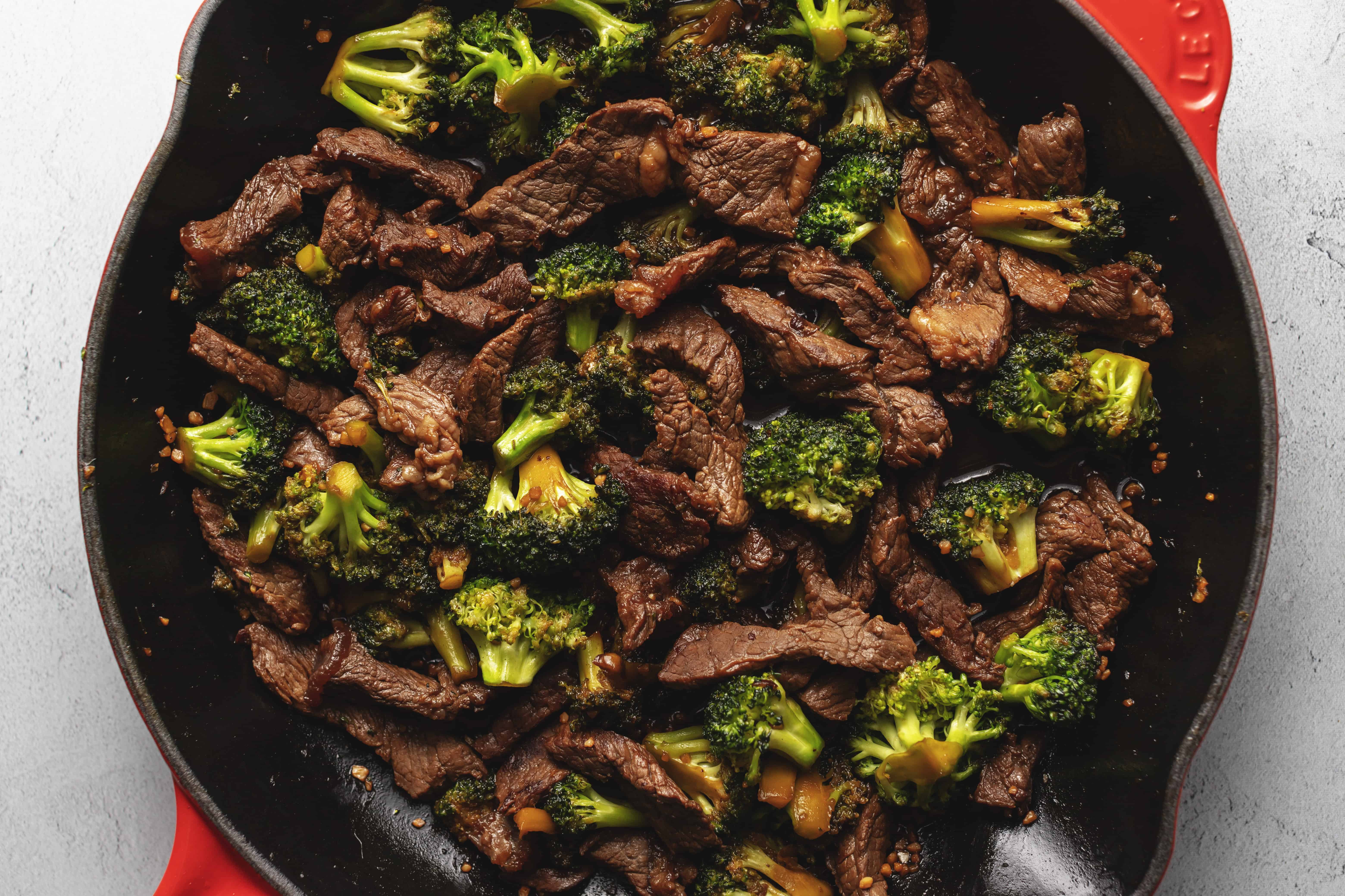 keto beef and broccoli in a skillet