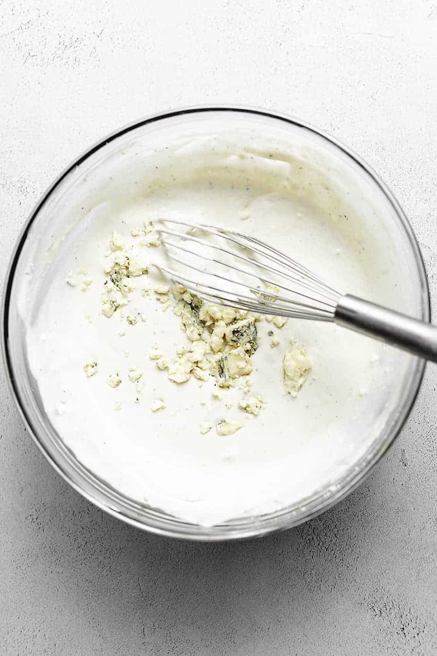 keto blue cheese dressing in a glass bowl