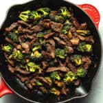 keto beef and broccoli in a skillet