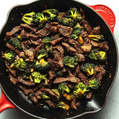 keto beef and broccoli in a skillet